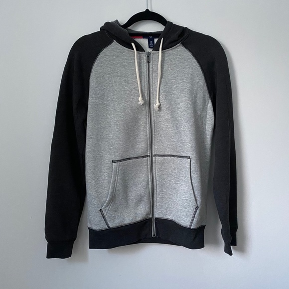 GAP Gray Contrast Zip Up Long Sleeve Hooded Jacket - Picture 1 of 5